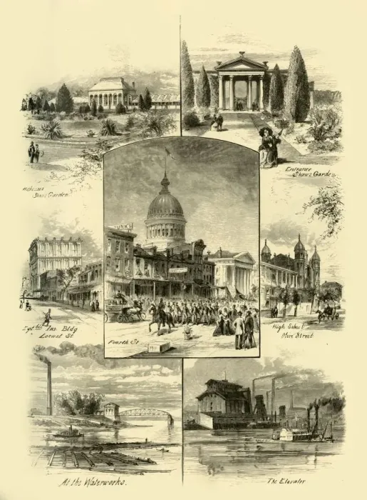 Framed Print : Scenes in St. Louis, 1874. Creator: Alfred Waud Framed Print : Scenes in St. Louis, 1874. Creator: Alfred Waud