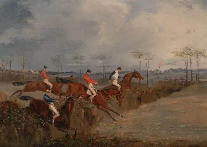 Framed Print : Scenes From a Steeplechase: Another Hedge, ca. 1845. Creator: Henry Thomas Alken Framed Print : Scenes From a Steeplechase: Another Hedge, ca. 1845. Creator: Henry Thomas Alken