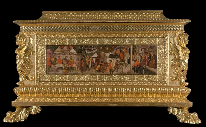 Framed Print : Scenes from the Story of Roman Lucretia-Front Panel of Cassone, c1410. Creator: Master of Charles of Durazzo Framed Print : Scenes from the Story of Roman Lucretia-Front Panel of Cassone, c1410. Creator: Master of Charles of Durazzo