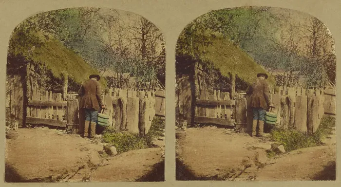 Framed Print : Scenes in Our Village. John Sims at his Pigsty, about 1865. Creator: London Stereoscopic & Photographic Co Framed Print : Scenes in Our Village. John Sims at his Pigsty, about 1865. Creator: London Stereoscopic & Photographic Co