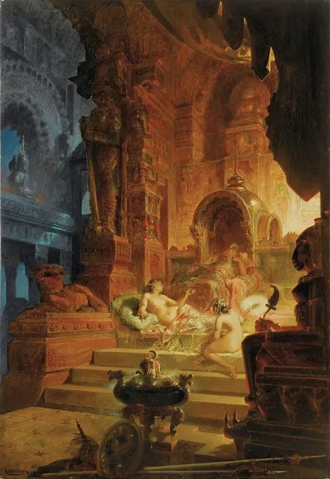 Framed Print : Scheherazade and the Sultan, 1878. Creator: Choubrac, Alfred (1853-1902) Framed Print : Scheherazade and the Sultan, 1878. Creator: Choubrac, Alfred (1853-1902)
