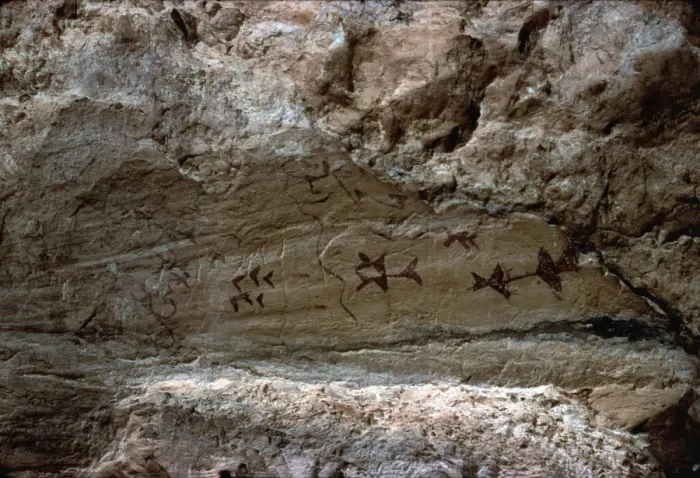Framed Print : Schematic cave paintings in the cave of Los Letreros (Velez Blanco, Los Velez Framed Print : Schematic cave paintings in the cave of Los Letreros (Velez Blanco, Los Velez