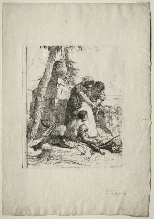 Framed Print : Scherzi di Fantasia: Magician Pointing Out a Burning Head to Two Youths, 1750s. Creator Framed Print : Scherzi di Fantasia: Magician Pointing Out a Burning Head to Two Youths, 1750s. Creator