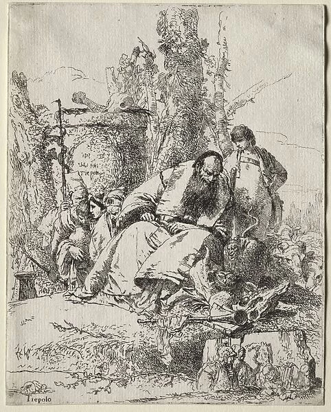 Scherzi: seated Magician, boy and four figures, 1735-40. Creator: Giovanni Battista Tiepolo