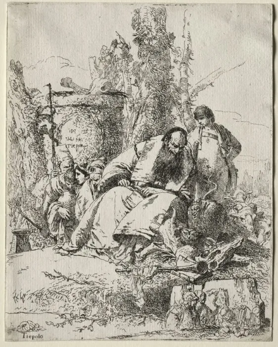 Framed Print : Scherzi: seated Magician, boy and four figures, 1735-40. Creator: Giovanni Battista Tiepolo Framed Print : Scherzi: seated Magician, boy and four figures, 1735-40. Creator: Giovanni Battista Tiepolo