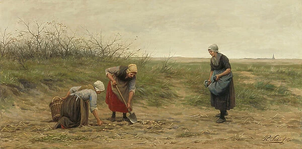 Scheveningen women digging in a potato field, 1874. Creator: Philip Lodewijk Jacob Frederik Sadee