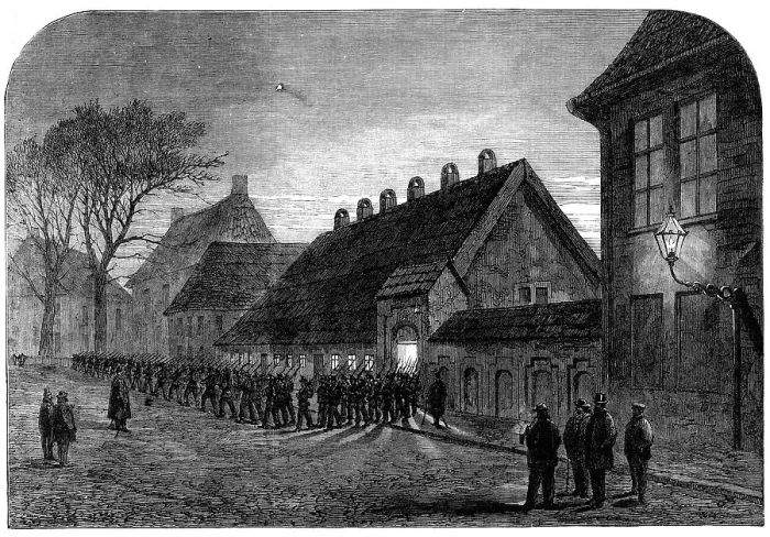 Framed Print : The Schleswig-Holstein Difficulty: the Danish troops leaving the Mint in Altona... 1864. Creator: Unknown Framed Print : The Schleswig-Holstein Difficulty: the Danish troops leaving the Mint in Altona... 1864. Creator: Unknown