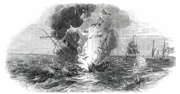 Framed Print : The Schleswig-Holstein War - Blowing Up of the Screw Steamer Von der Tan, 1850. Creator: Unknown. The Schleswig-Holstein War - Blowing Up of the Screw Steamer Von der Tan, 1850. Creator: Unknown Framed Print : The Schleswig-Holstein War - Blowing Up of the Screw Steamer Von der Tan, 1850. Creator: Unknown. The Schleswig-Holstein War - Blowing Up of the Screw Steamer Von der Tan, 1850. Creator: Unknown