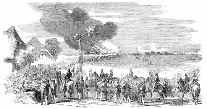 Framed Print : Schleswig-Holstein War - Burning of the Lesser Camp, at Kochendorf, 1850. Creator: Unknown Framed Print : Schleswig-Holstein War - Burning of the Lesser Camp, at Kochendorf, 1850. Creator: Unknown