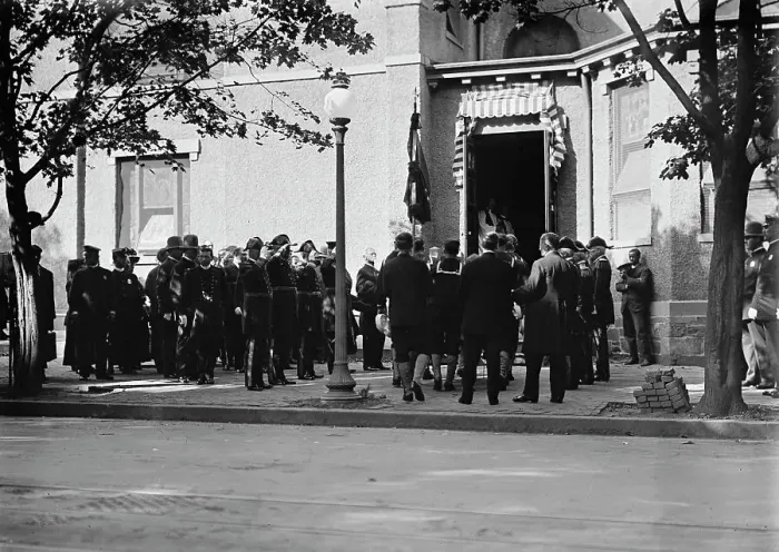 Framed Print : Schley, Winfield Scott, Rear Admiral, U.S.N. Funeral, St. John's Church - Pallbearers, 1911. Creator: Harris & Ewing. Schley, Winfield Scott, Rear Admiral, U.S.N. Funeral, St. John's Church - Pallbearers, 1911. Creator: Harris & Ewing Framed Print : Schley, Winfield Scott, Rear Admiral, U.S.N. Funeral, St. John's Church - Pallbearers, 1911. Creator: Harris & Ewing. Schley, Winfield Scott, Rear Admiral, U.S.N. Funeral, St. John's Church - Pallbearers, 1911. Creator: Harris & Ewing