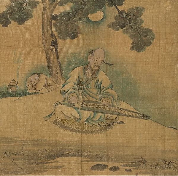 Scholar Playing a Qin, 1800s. Creator: Unknown