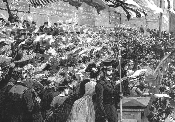Framed Print : School children from St Saviours and Mrs Newcomen's school cheering the Prince of Wales... 1886 Creator: Unknown Framed Print : School children from St Saviours and Mrs Newcomen's school cheering the Prince of Wales... 1886 Creator: Unknown