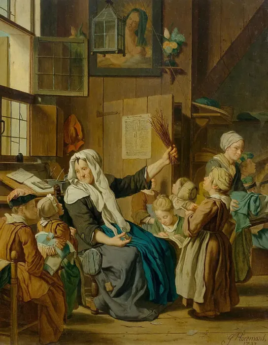 Framed Print : School class with teacher, 1733. Creator: Horemans, Jan Josef, the Younger (1714-1790) Framed Print : School class with teacher, 1733. Creator: Horemans, Jan Josef, the Younger (1714-1790)