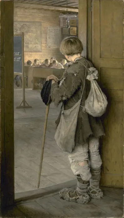 Framed Print : At the School Door, 1897. Artist: Bogdanov-Belsky, Nikolai Petrovich (1868-1945) Framed Print : At the School Door, 1897. Artist: Bogdanov-Belsky, Nikolai Petrovich (1868-1945)