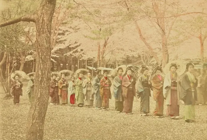 Framed Print : School Girls Out for a Walk in Ueno Park, Tokyo, 1897. Creator: Ogawa Kazumasa Framed Print : School Girls Out for a Walk in Ueno Park, Tokyo, 1897. Creator: Ogawa Kazumasa