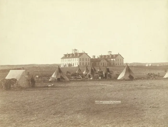 Framed Print : US School for Indians at Pine Ridge, SD, 1891. Creator: John C. H. Grabill Framed Print : US School for Indians at Pine Ridge, SD, 1891. Creator: John C. H. Grabill