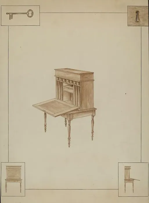 Framed Print : School-master's desk, probably 1938. Creator: Sarah F. Williams Framed Print : School-master's desk, probably 1938. Creator: Sarah F. Williams
