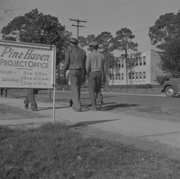 Framed Print : School for Negroes across the street from low rent housing project, Daytona Beach, Florida, 1943. Creator: Gordon Parks
