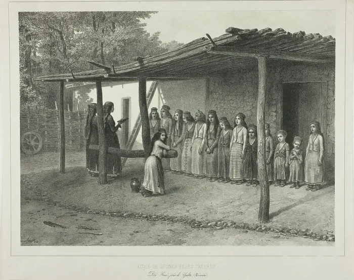 Framed Print : School for Young Tartar Girls, 1841. Creator: Auguste Raffet Framed Print : School for Young Tartar Girls, 1841. Creator: Auguste Raffet