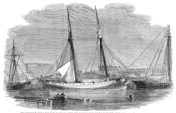 The schooner 'Augusta' in port at Chicago after her collision with the 'Lady Elgin'... 1860. Creator: Unknown. The schooner 'Augusta' in port at Chicago after her collision with the 'Lady Elgin'... 1860. Creator: Unknown