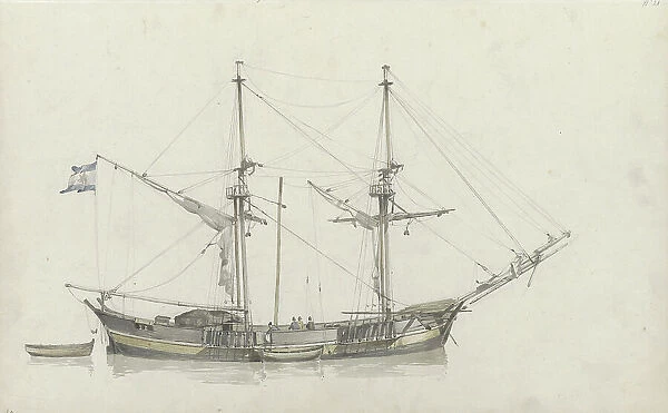 Schooner with four crew members, 1797-1838. Creator: Johannes Christiaan Schotel