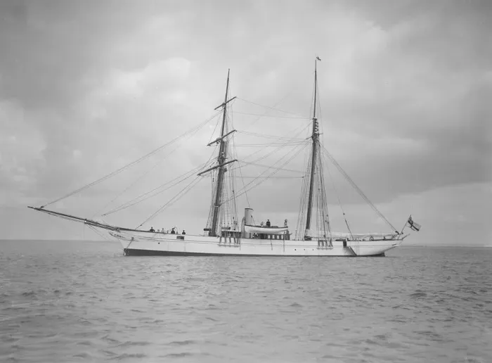 Framed Print : The schooner Francisca at anchor, 1911. Creator: Kirk & Sons of Cowes Framed Print : The schooner Francisca at anchor, 1911. Creator: Kirk & Sons of Cowes