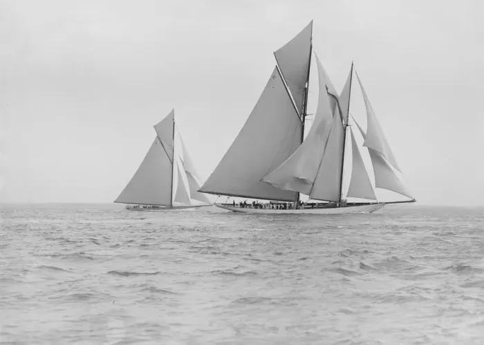 Framed Print : The schooner Germania and cutter White Heather, 1913. Creator: Kirk & Sons of Cowes Framed Print : The schooner Germania and cutter White Heather, 1913. Creator: Kirk & Sons of Cowes