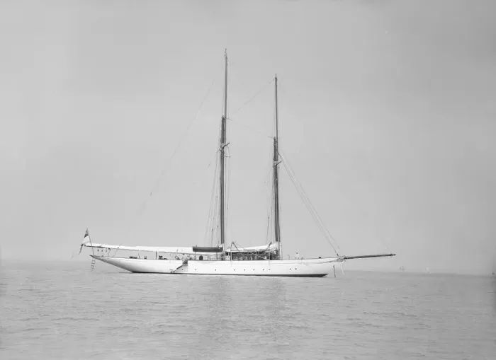 Framed Print : The schooner Joyance at anchor, 1913. Creator: Kirk & Sons of Cowes Framed Print : The schooner Joyance at anchor, 1913. Creator: Kirk & Sons of Cowes