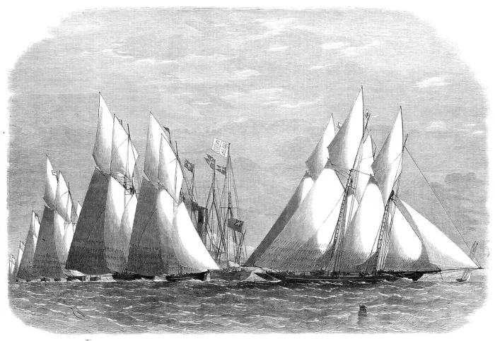 Framed Print : Schooner match of the Royal Thames Yacht Club on June 16: rounding the Water Lily off Shoebury, 1864 Creator: Smyth Framed Print : Schooner match of the Royal Thames Yacht Club on June 16: rounding the Water Lily off Shoebury, 1864 Creator: Smyth