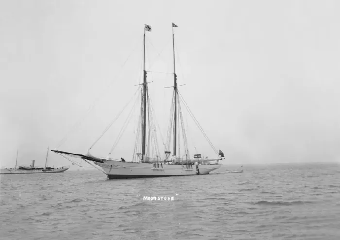 Framed Print : The schooner Moonstone, at anchor. Creator: Kirk & Sons of Cowes Framed Print : The schooner Moonstone, at anchor. Creator: Kirk & Sons of Cowes