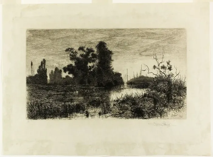 Framed Print : On the Schroon — Evening, 1880. Creator: Stephen Parrish Framed Print : On the Schroon — Evening, 1880. Creator: Stephen Parrish