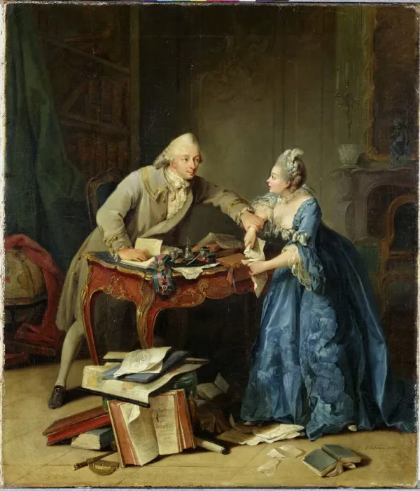Framed Print : Between science and family, ca 1775. Artist: Kraus, Georg Melchior (1737-1806) Framed Print : Between science and family, ca 1775. Artist: Kraus, Georg Melchior (1737-1806)