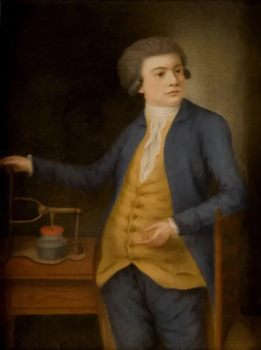 Framed Print : Scientist with an electrical instrument, 1780s. Artist: Anonymous Framed Print : Scientist with an electrical instrument, 1780s. Artist: Anonymous