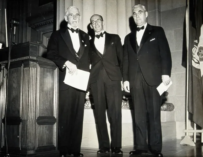 Framed Print : Three scientists at the Washington Congress of Tropical Medicine, 1948. Creator: Unknown Framed Print : Three scientists at the Washington Congress of Tropical Medicine, 1948. Creator: Unknown