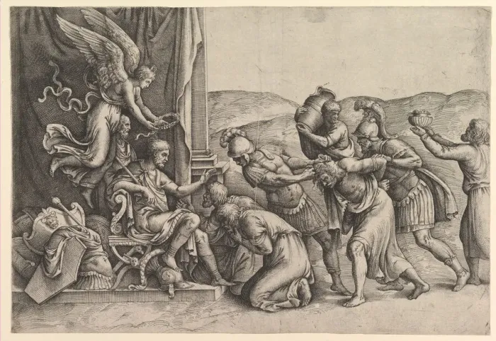 Framed Print : Scipio Granting Clemency to the Prisoners. Creator: Battista Franco Veneziano Framed Print : Scipio Granting Clemency to the Prisoners. Creator: Battista Franco Veneziano