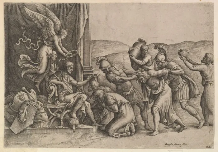 Framed Print : Scipio Granting Clemency to the Prisoners, 1530-61. Creator: Battista Franco Veneziano Framed Print : Scipio Granting Clemency to the Prisoners, 1530-61. Creator: Battista Franco Veneziano