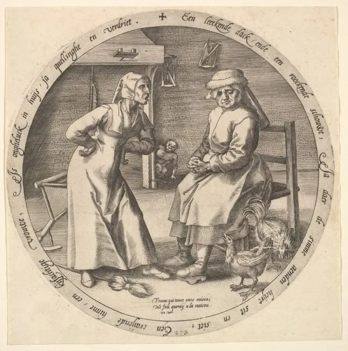 Framed Print : The Scolding Woman and the Cackling Hen, ca. 1568. Creator: Jan Wierix Framed Print : The Scolding Woman and the Cackling Hen, ca. 1568. Creator: Jan Wierix