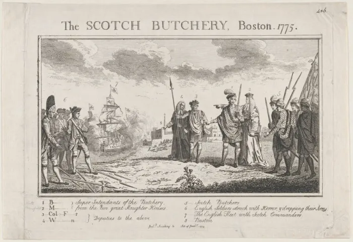 Framed Print : The Scotch Butchery, Boston, 1775, 1775. 1775. Creator: Anon Framed Print : The Scotch Butchery, Boston, 1775, 1775. 1775. Creator: Anon