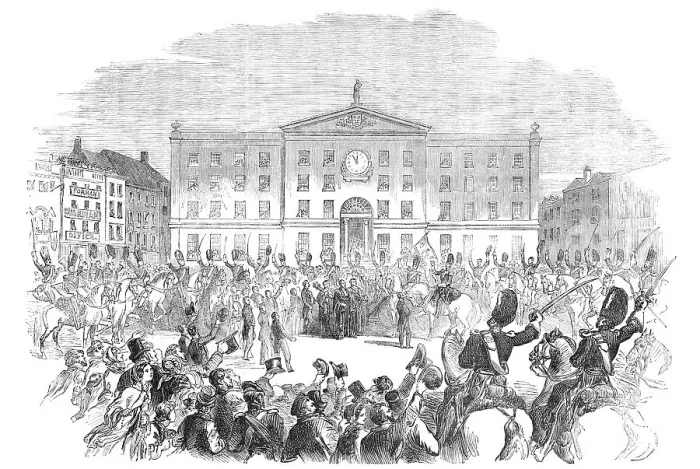 Framed Print : The Scots Greys leaving Nottingham for the War in the East, 1854. Creator: Unknown Framed Print : The Scots Greys leaving Nottingham for the War in the East, 1854. Creator: Unknown