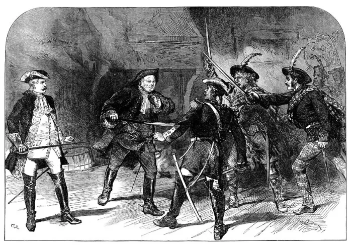 Framed Print : The Scott Centenary: scene from Rob Roy, at the Theatre Royal, Edinburgh, 1871. Creator: Unknown Framed Print : The Scott Centenary: scene from Rob Roy, at the Theatre Royal, Edinburgh, 1871. Creator: Unknown