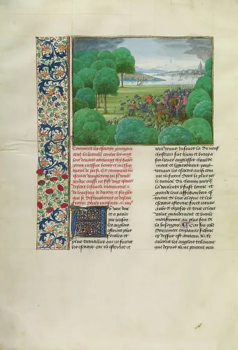 Framed Print : The Scottish Defeating the English and Capturing Henry and Raoul Percy, c1388, about 1480-1483. Creator: Master of the Getty Froissart Framed Print : The Scottish Defeating the English and Capturing Henry and Raoul Percy, c1388, about 1480-1483. Creator: Master of the Getty Froissart
