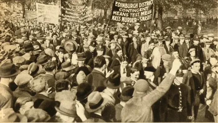 Framed Print : Scottish marchers, Means Test protests, Hyde Park, London, 1932, (1933). Creator: Unknown Framed Print : Scottish marchers, Means Test protests, Hyde Park, London, 1932, (1933). Creator: Unknown