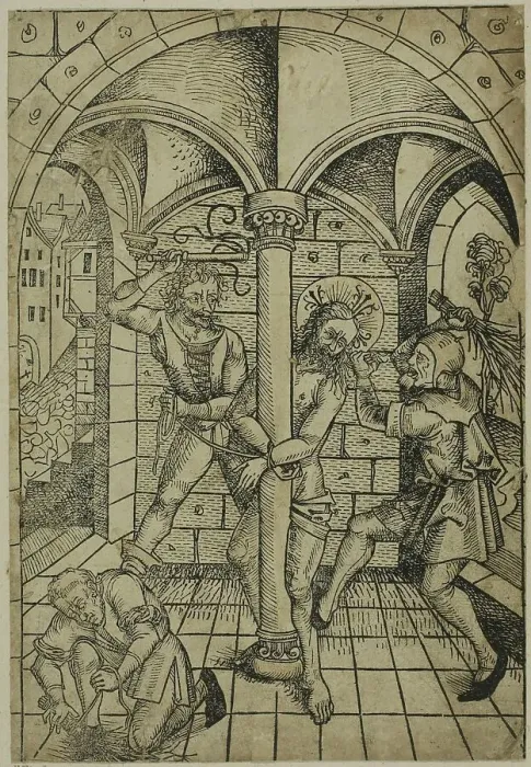 Framed Print : The Scourging of Christ (verso); The Israelites Enslaved in Egypt (recto), pages 70... 1491. Creator: Michael Wolgemut