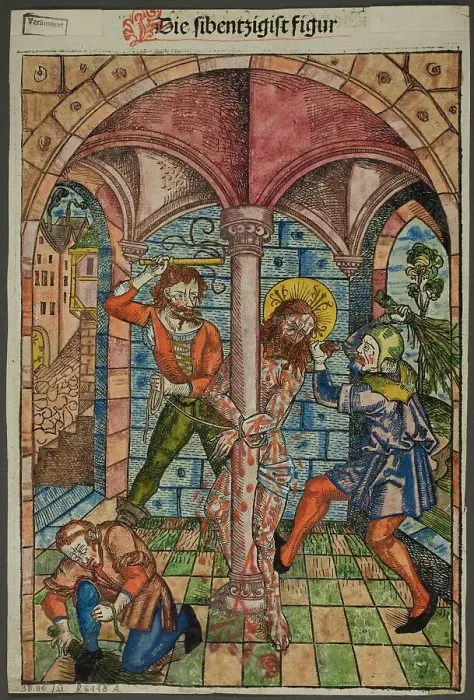 Framed Print : The Scourging of Christ (verso), and The Israelites Enslaved in Egypt (recto), from... 1929. Creator: Michael Wolgemut Framed Print : The Scourging of Christ (verso), and The Israelites Enslaved in Egypt (recto), from... 1929. Creator: Michael Wolgemut