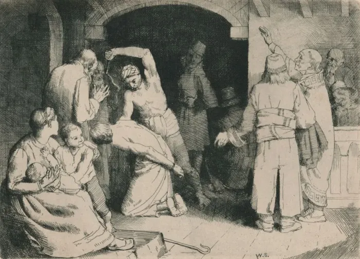 Framed Print : The Scourging of Faithful, c1916. Artist: William Strang Framed Print : The Scourging of Faithful, c1916. Artist: William Strang
