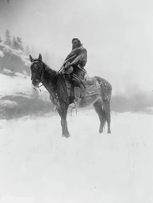 Framed Print : The scout in winter-Apsaroke, c1908. Creator: Edward Sheriff Curtis Framed Print : The scout in winter-Apsaroke, c1908. Creator: Edward Sheriff Curtis