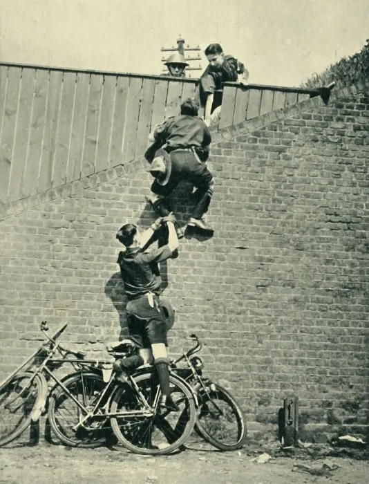 Framed Print : Scouts Scaling a Wall, 1944. Creator: Unknown Framed Print : Scouts Scaling a Wall, 1944. Creator: Unknown