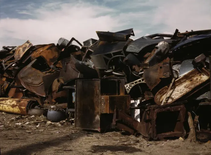 Framed Print : Scrap and salvage depot, Butte, Mont. 1942. Creator: Russell Lee Framed Print : Scrap and salvage depot, Butte, Mont. 1942. Creator: Russell Lee