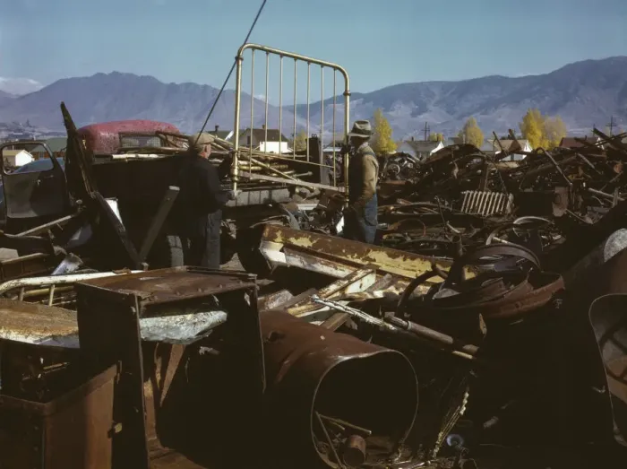 Framed Print : Scrap and salvage depot, Butte, Mont. 1942. Creator: Russell Lee Framed Print : Scrap and salvage depot, Butte, Mont. 1942. Creator: Russell Lee