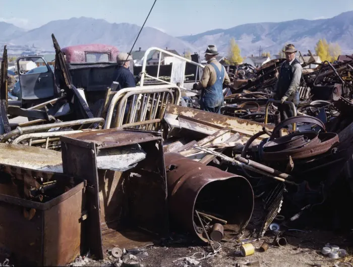 Framed Print : Scrap and salvage depot, Butte, Montana, 1942. Creator: Russell Lee